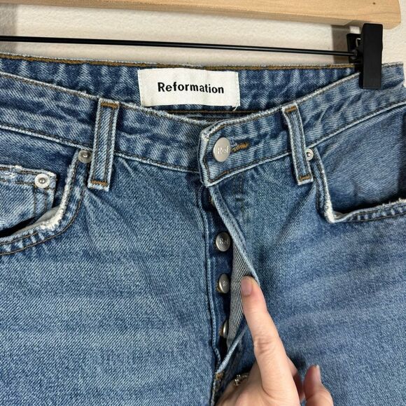 Reformation Mid Crop Flare Jeans Button Fly Baltic Wash Size 27 Petite - Picture 4 of 8